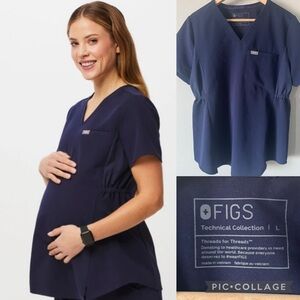 FIGS Octavia Maternity Nurse Scrub Top Navy short sleeve Large